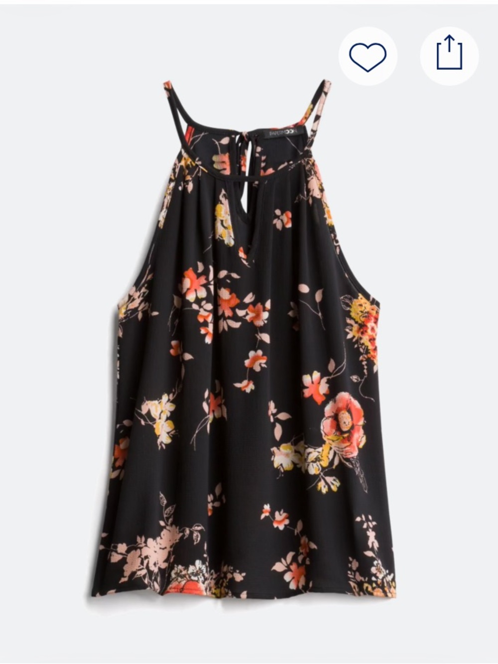Papermoon Black Floral Halter Camisole with Pink and Yellow Blooms XSP